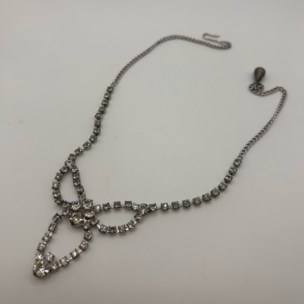 VTG silver tone rhinestone necklace - Picture 1 of 4